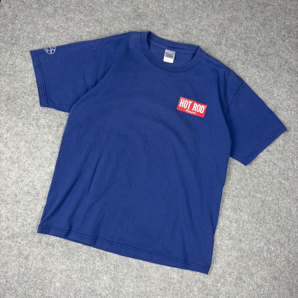 Hot Rod Magazine Graphic T-Shirt Mens Large Navy Blue Vintage Style Car Tee